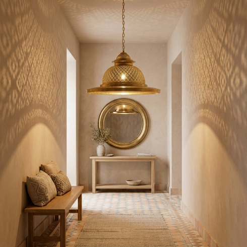 Handmade Moroccan Pendant Light – Brass Dome Geometric
