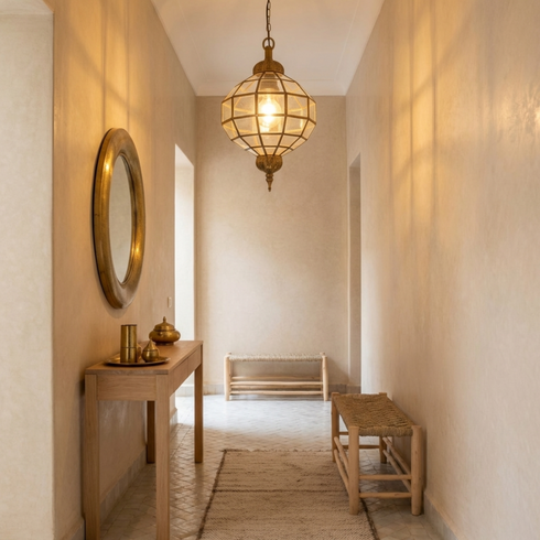 Handmade Glass & Brass Pendant - Geometric Ceiling Light