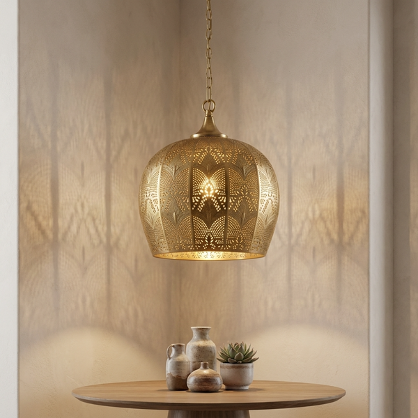 Moroccan Pendant Light – Brass Dome Floral