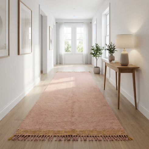 Salmon Flat-Weave Moroccan Rug | Kilim Boho Wool Carpet