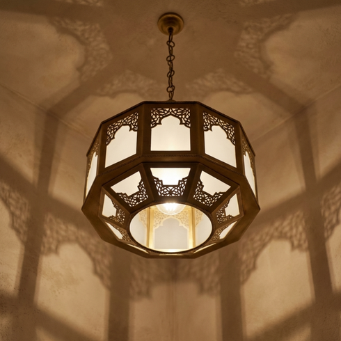 Handmade Moroccan Brass Lamp, Milky Glass Boho Lighting (pl-2021)