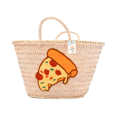 Summer Pizza Party Basket embroidered slice of pizza design, perfect accessory for foodies and sun-lovers!
