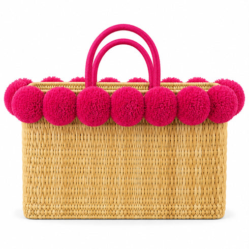 Pom Pom Wicker Beach Bag | Moroccan Bachelorette Tote