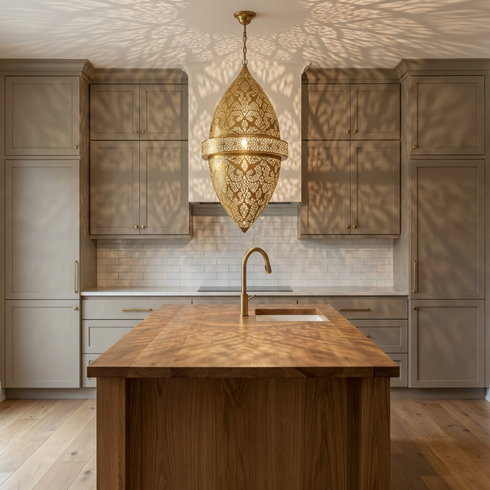 Solid Brass Fixture - Boho Bedroom Mood Lighting - Shadow Casting Filigree