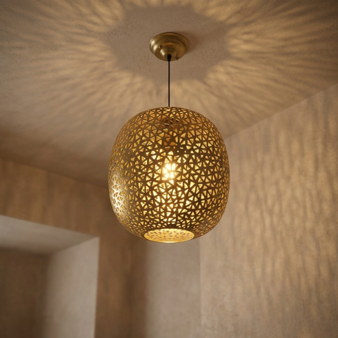 Moroccan Globe Pendant Lamp – Gold Brass Hanging Light for Kitchen Island & Boho Interiors