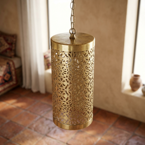 Moroccan Pendant Light – Brass Geometric Filigree