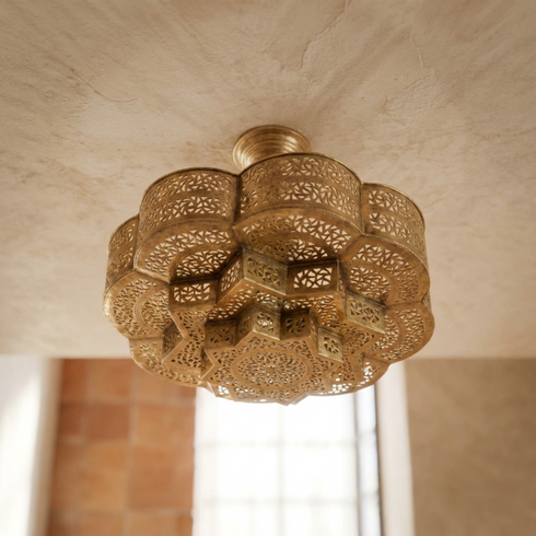 Brass Pendant Light – Moroccan Filigree Openwork Handmade