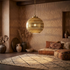 Authentic Moroccan Brass Globe Pendant Light – Hand-Hammered Gold Finish for Bedroom Mood Lighting