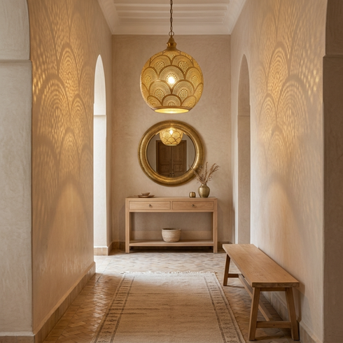 Handmade Moroccan Ceiling Light – Brass Geometric Openwork
