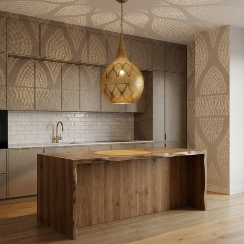 Moroccan Chandelier – Brass Filigree Openwork
