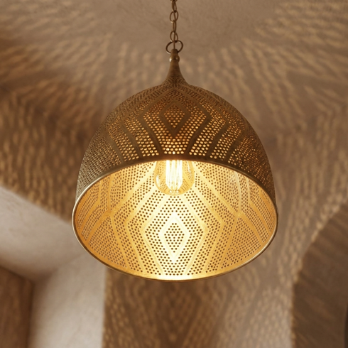 Handmade Moroccan Ceiling Light – Brass Perforated Openwork
