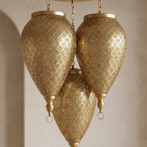 Moroccan Chandelier – Teardrop Jeweled Brass Lamp
