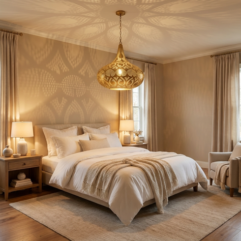 Moroccan Chandelier – Filigree Brass Openwork Lamp Statement Light