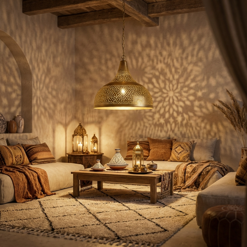 Solid Brass Perforated Finish - Boho Kitchen Island Lighting