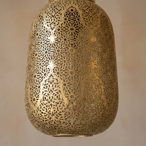 Brass Chandelier – Moroccan Filigree Openwork Shadow-Casting