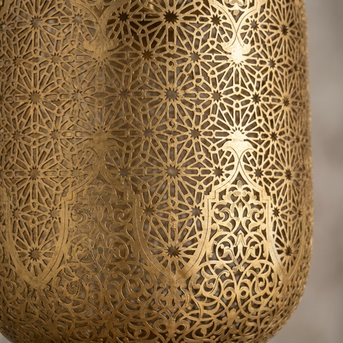 Brass Chandelier – Moroccan Filigree Openwork Shadow-Casting