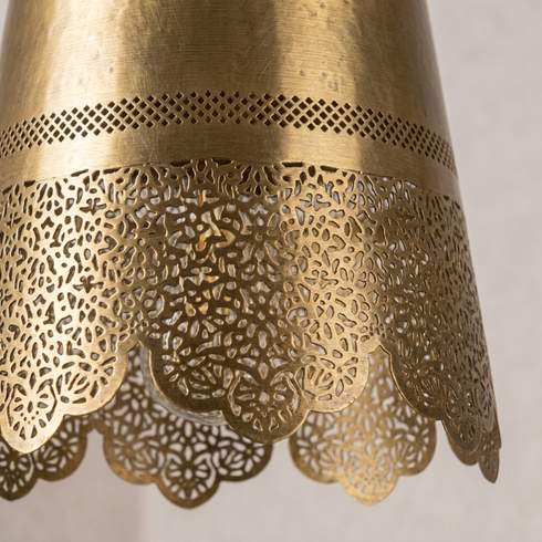 Authentic Handmade Moroccan Lamp – Gold Brass Pendant Light with Intricate Filigree Openwork Pattern for Kitchen Island Decor