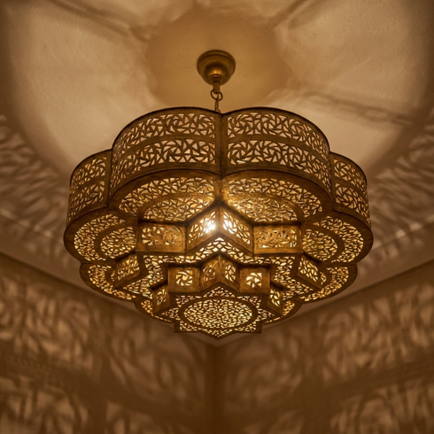 Brass Chandelier – Moroccan Star Scalloped