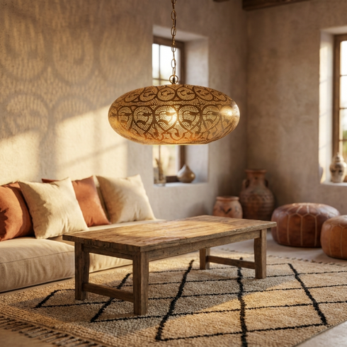 Moroccan Chandelier – Filigree Brass Openwork Lamp Bedroom