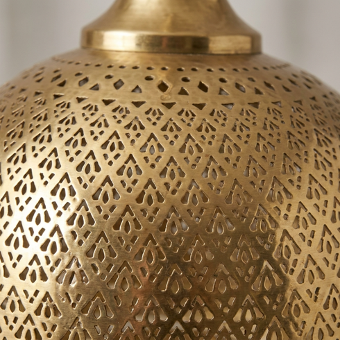 Authentic Handmade Moroccan Lamp – Gold Brass Pendant Light with Intricate Perforated Geometric Design for Living Room Decor
