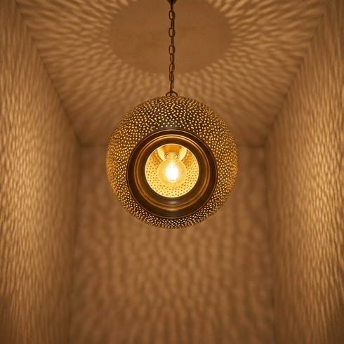 Authentic Handmade Moroccan Lamp – Oxidized Brass Teardrop Pendant with Artistic Shadow Casting for Bedroom Mood Lighting