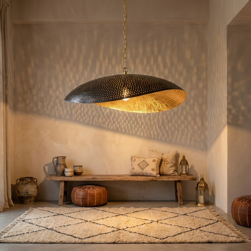 Moroccan Pendant Light – Filigree Openwork Brass Lamp Entryway