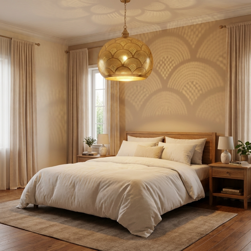 Moroccan Pendant Light – Filigree Brass Openwork Lamp Entryway