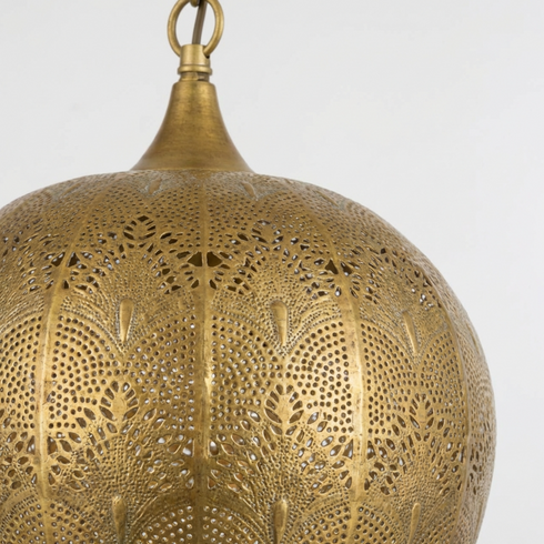 Handmade Moroccan Lamp - Gold Brass Pendant - Boho Kitchen Lighting