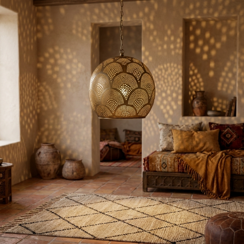 Moroccan Ceiling Light – Filigree Openwork Brass Lamp