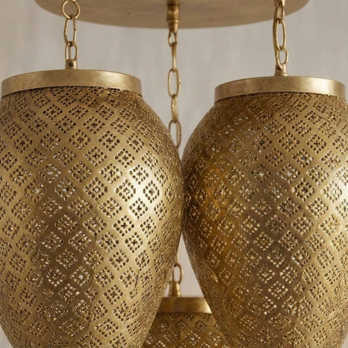 Moroccan Chandelier – Teardrop Jeweled Brass Lamp