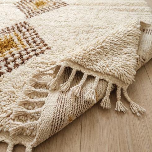 Beni Ourain Rug – Ivory Shaggy Diamond Wool Rug
