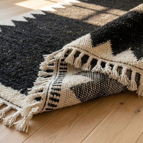 Beni Ourain Rug – Gray & Cream Plush Geometric Wool Rug