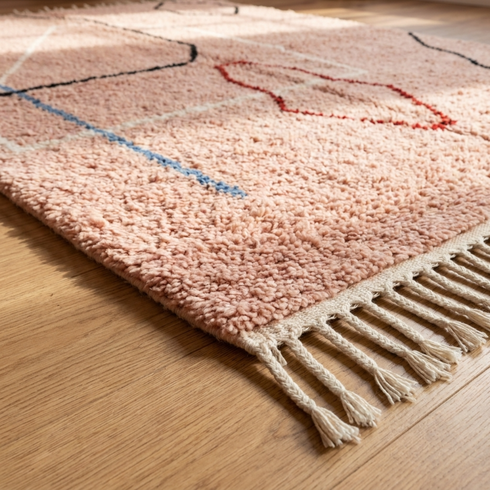 Authentic Moroccan Rug – Shaggy Plush Wool Area Rug with Modern Abstract Geometric Pattern for Boho Living Room Decor