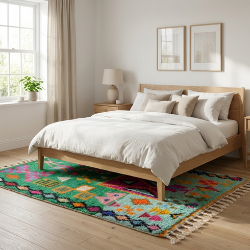 Handmade Azilal Moroccan Rug – Vibrant High Pile Wool Rug with Abstract Tribal Boho Design