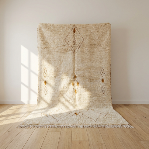 Authentic Beni Ourain Rug - Minimalist Boho Ivory Area Rug