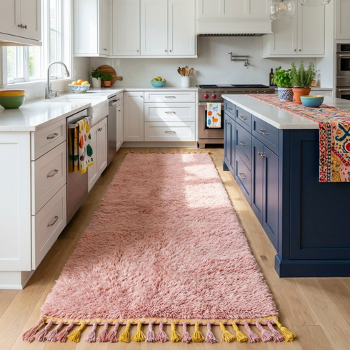 Salmon Flat-Weave Moroccan Rug | Kilim Boho Wool Carpet