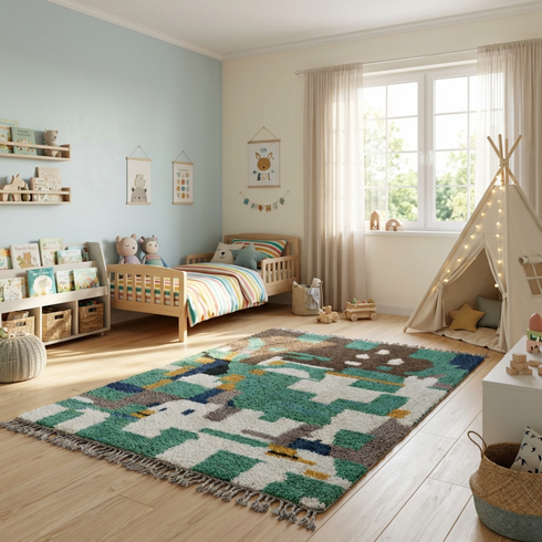 Colorful Beni Ourain Rug - Artistic Handmade Wool Area Rug