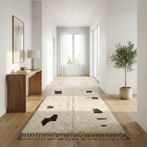 Hand Knotted Beni Ourain Rug - Minimalist Abstract Moroccan Area Rug