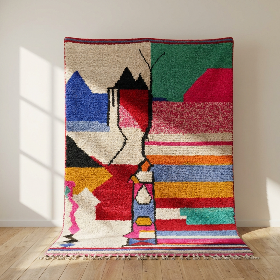 Moroccan Berber Rug – Multicolor Plush Geometric Wool Area Rug
