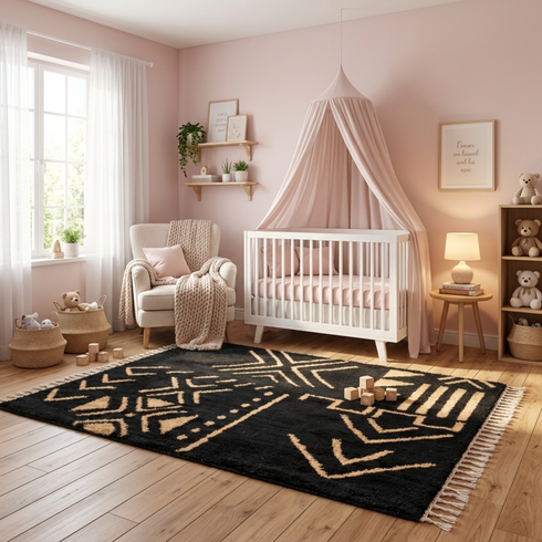 Authentic Moroccan Rug – High Pile Natural Wool Area Rug with Modern Abstract Tribal Geometric Pattern
