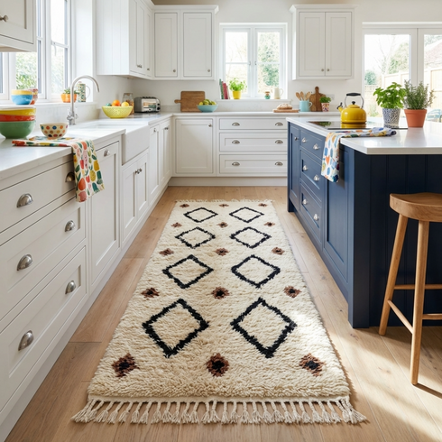 Authentic Beni Ourain Rug - High Pile Natural Wool - Boho Living Room Decor