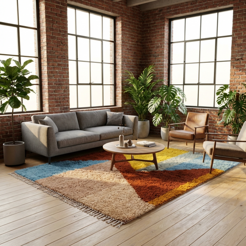 Geometric Moroccan Rug - Vibrant Color Block Design