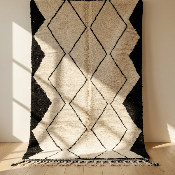 Boujaad Rug – Black & Ivory Abstract Wool Rug