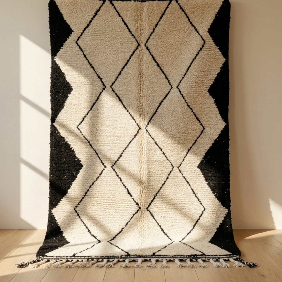 Boujaad Rug – Black & Ivory Abstract Wool Rug