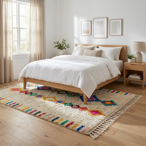 Azilal Rug – Multicolor Shaggy Diamond Wool Area Rug