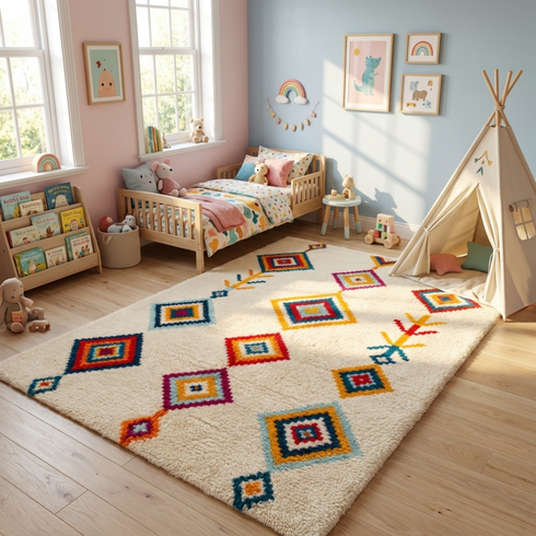 Moroccan Kilim Rug – Multicolor Flatweave Diamond Wool Area Rug
