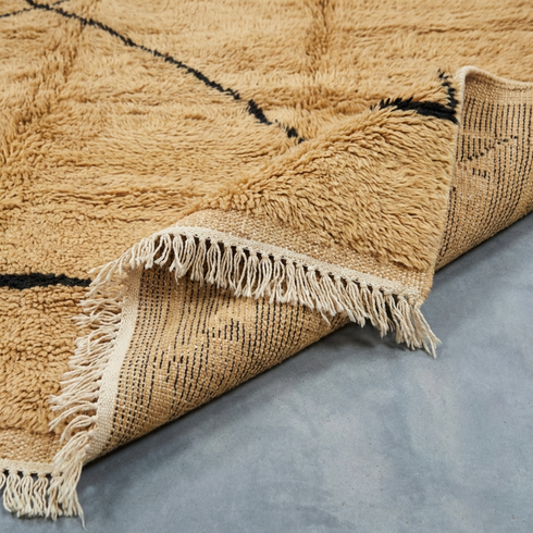 Beni Ourain Rug - High Pile Natural Wool - Abstract Geometric Pattern