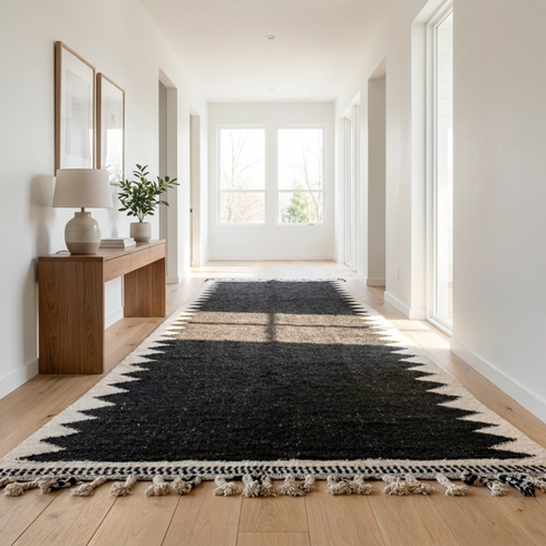 Beni Ourain Rug – Gray & Cream Plush Geometric Wool Rug