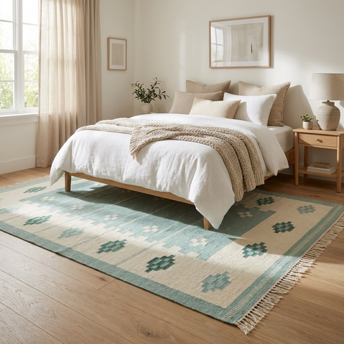Handmade Moroccan Kilim Rug – Geometric Flatweave Wool Rug for Boho Interiors