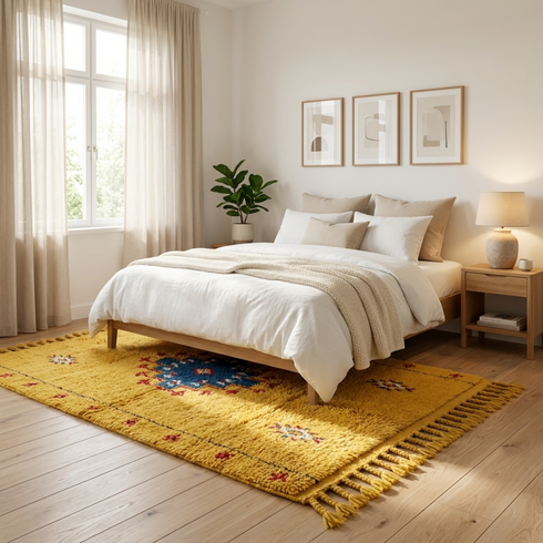 Moroccan Kilim Rug – Yellow Flatweave Diamond Wool Area Rug